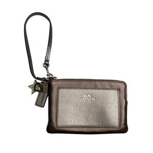 Coach Wristlet Charm Corner Zip Bronze Silver Slate F64649 Star and Tag Charms